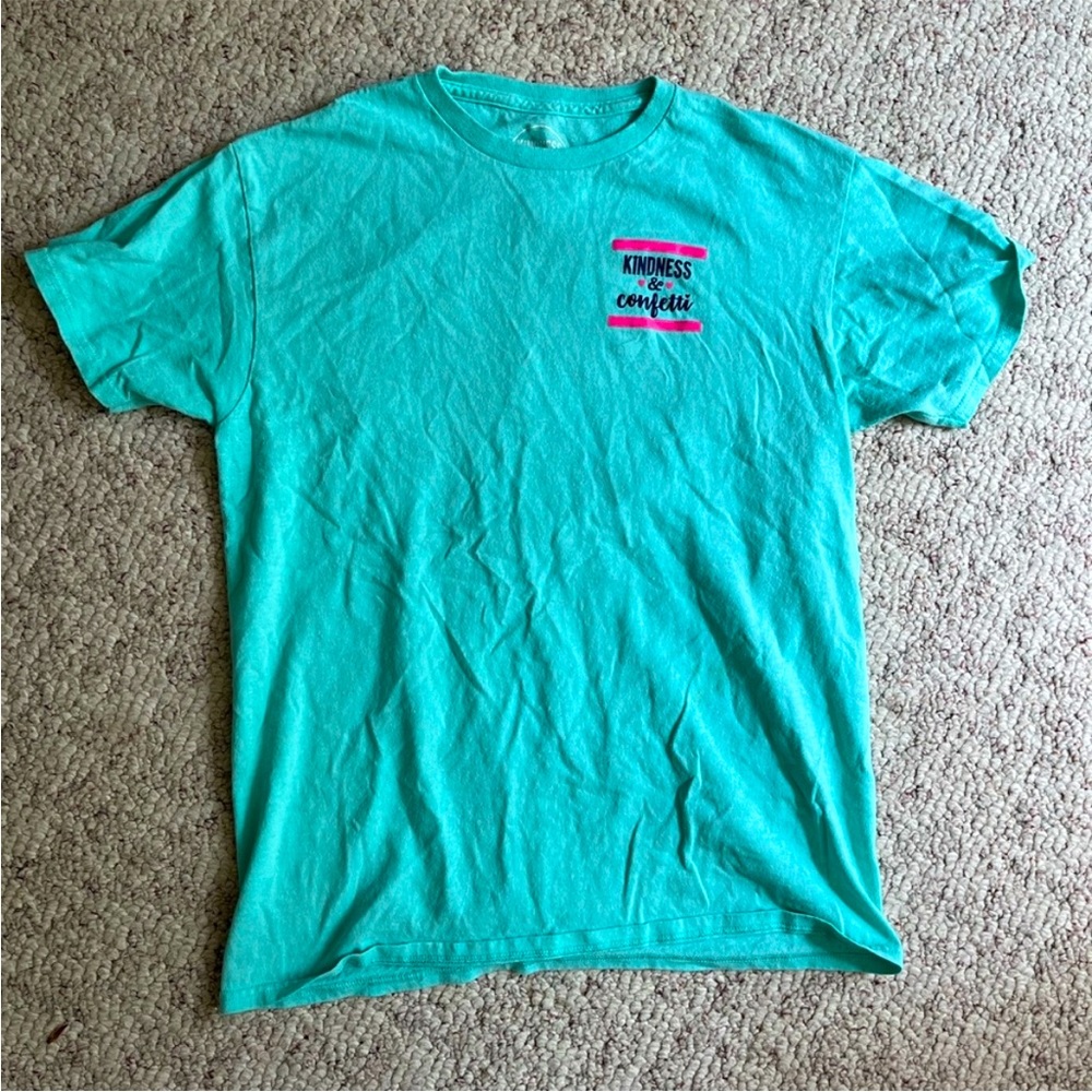 Kindness and Confetti Weekend Wanderer Teal Blue Desert Tee Shirt
